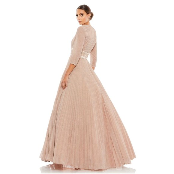 Mac Duggal Shimmering Pleated A-Line 3/4 Sleeve Gown Rose Gold 6 #8617 - Picture 5 of 9